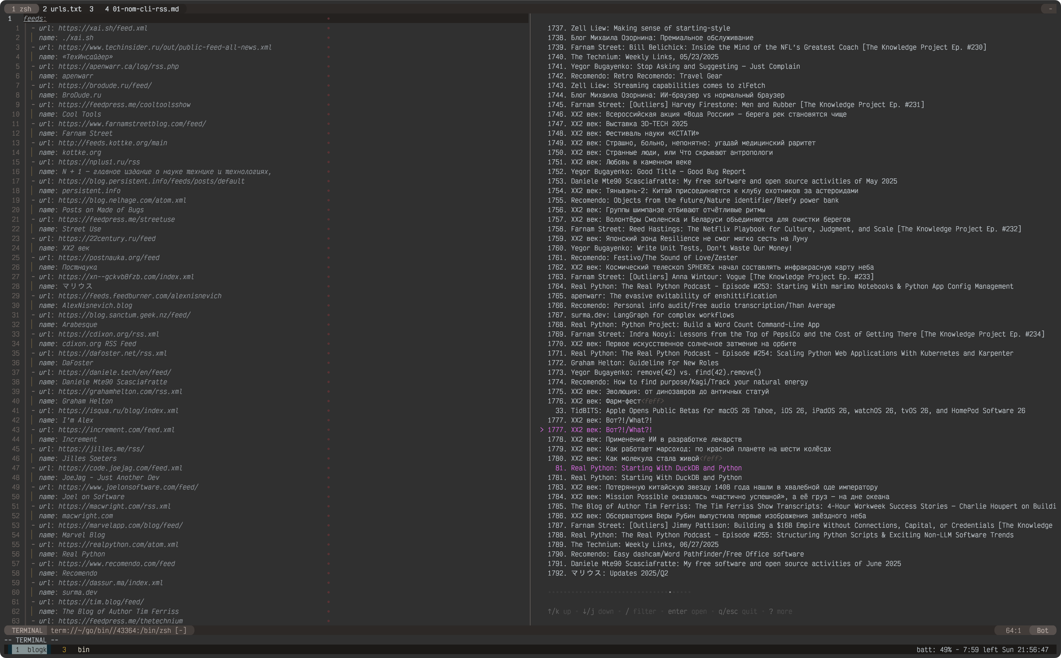 tui rss reader nom