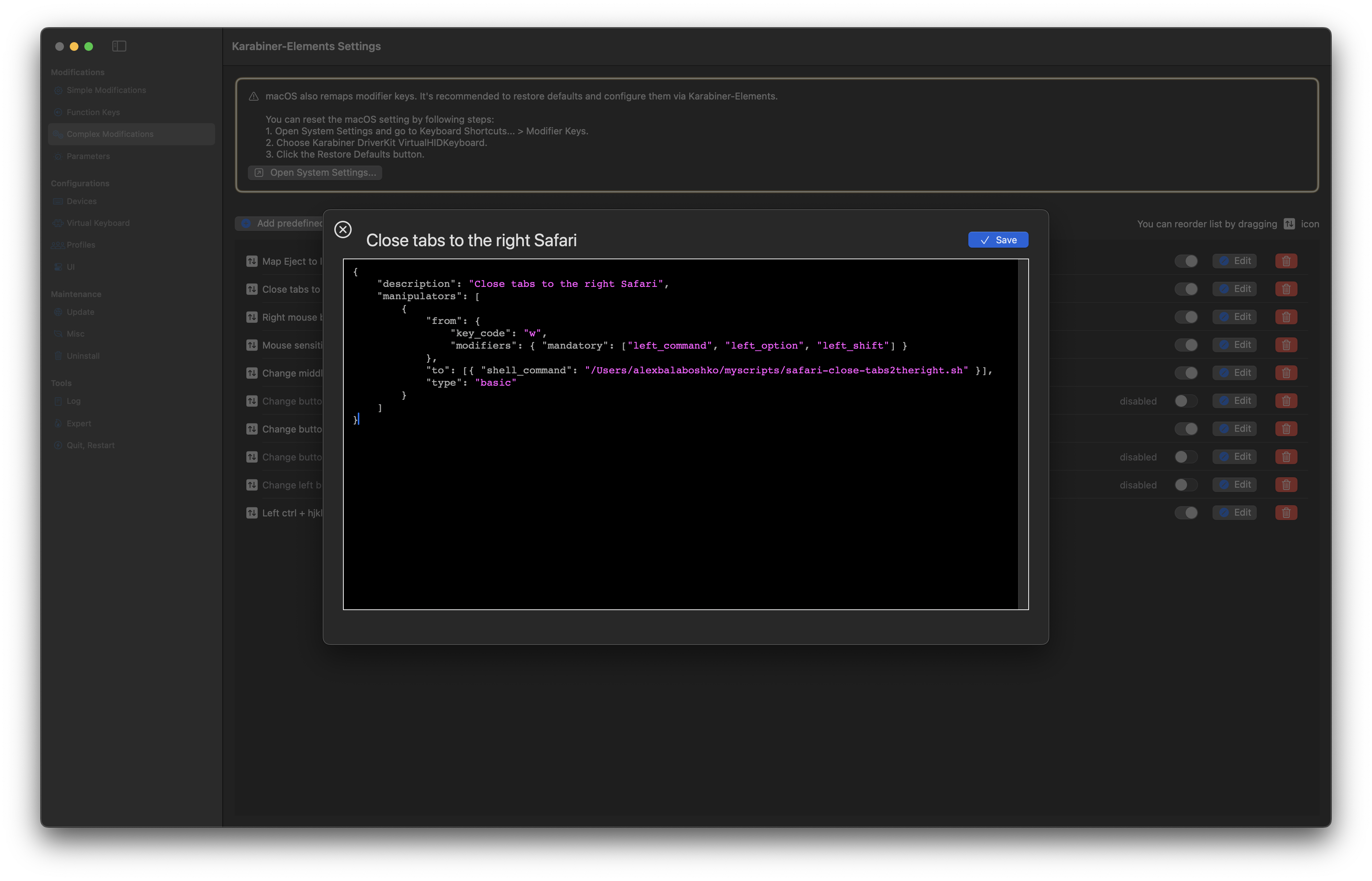 karabiner add complex modificktion